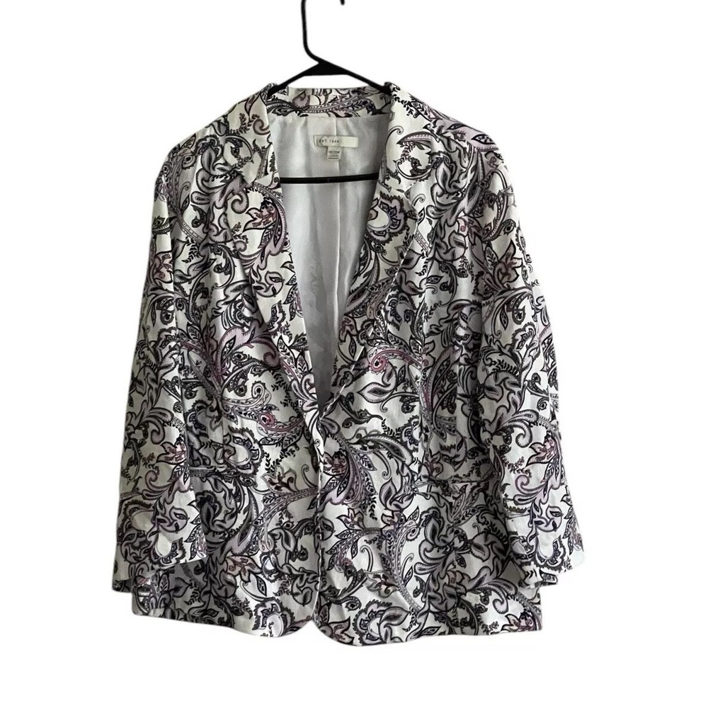 Est. 1946 Women Linen Blend Blazer Sz 18/20W Pink Paisley Lightweight Career